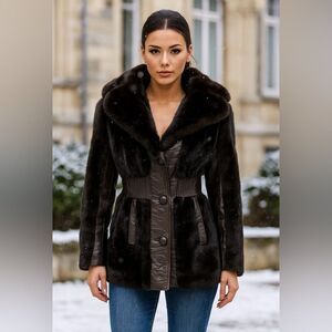 Vintage Tissavel of France faux fur brown coat size S‎